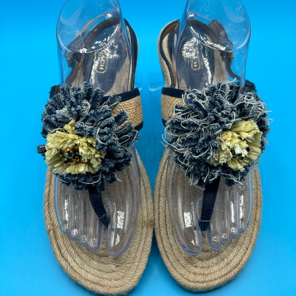 Coach Tegan Flat Beige and Blue Ankle Strap Sandals Size 10. NWOT - Picture 1 of 12